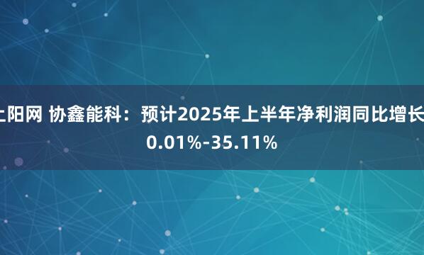 上阳网 协鑫能科：预计2025年上半年净利润同比增长20.01%-35.11%